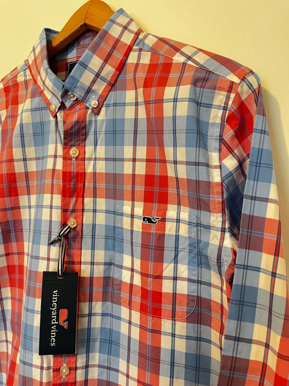NWT Vineyard Vines Slim Fit Tucker Shirt Jetty Red Plaid Button Down Mens Medium - Picture 3 of 9